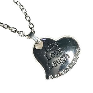 Silver Heart “Live, Love, Laugh” with Crystals Necklace